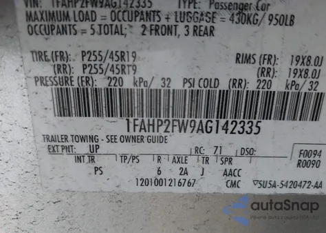 2010 Ford Taurus Limited from USA, damaged, VIN 1FAHP2FW9AG142335